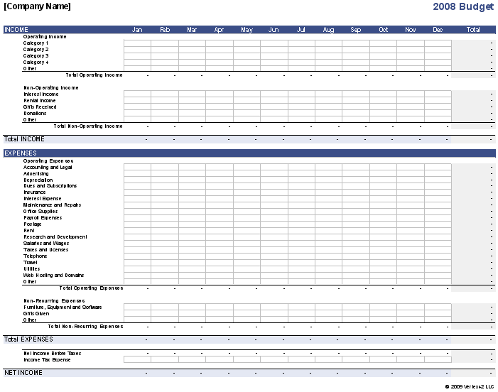 Download the 12 Month Business Budget from Vertex42.| { i 