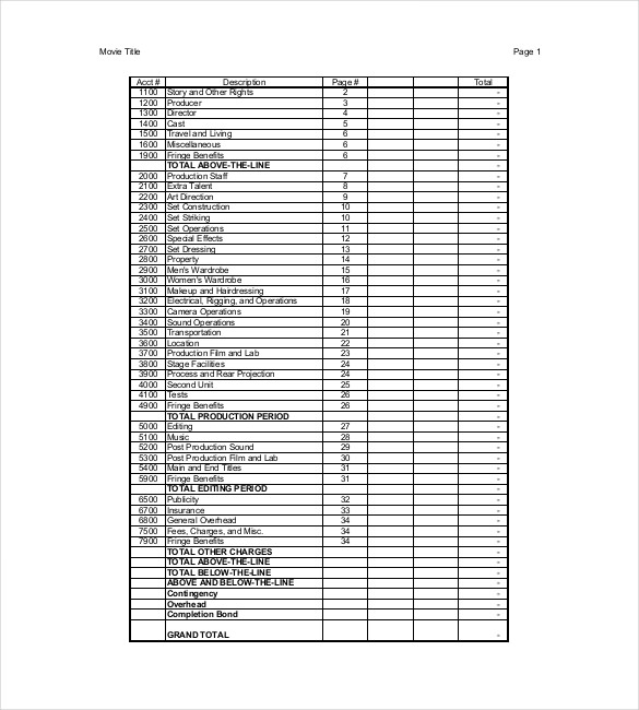 9+ Film Movie Budget Templates   Free Sample, Example, Format 