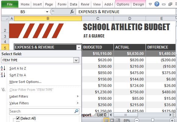 Athletic Budget Template for Excel