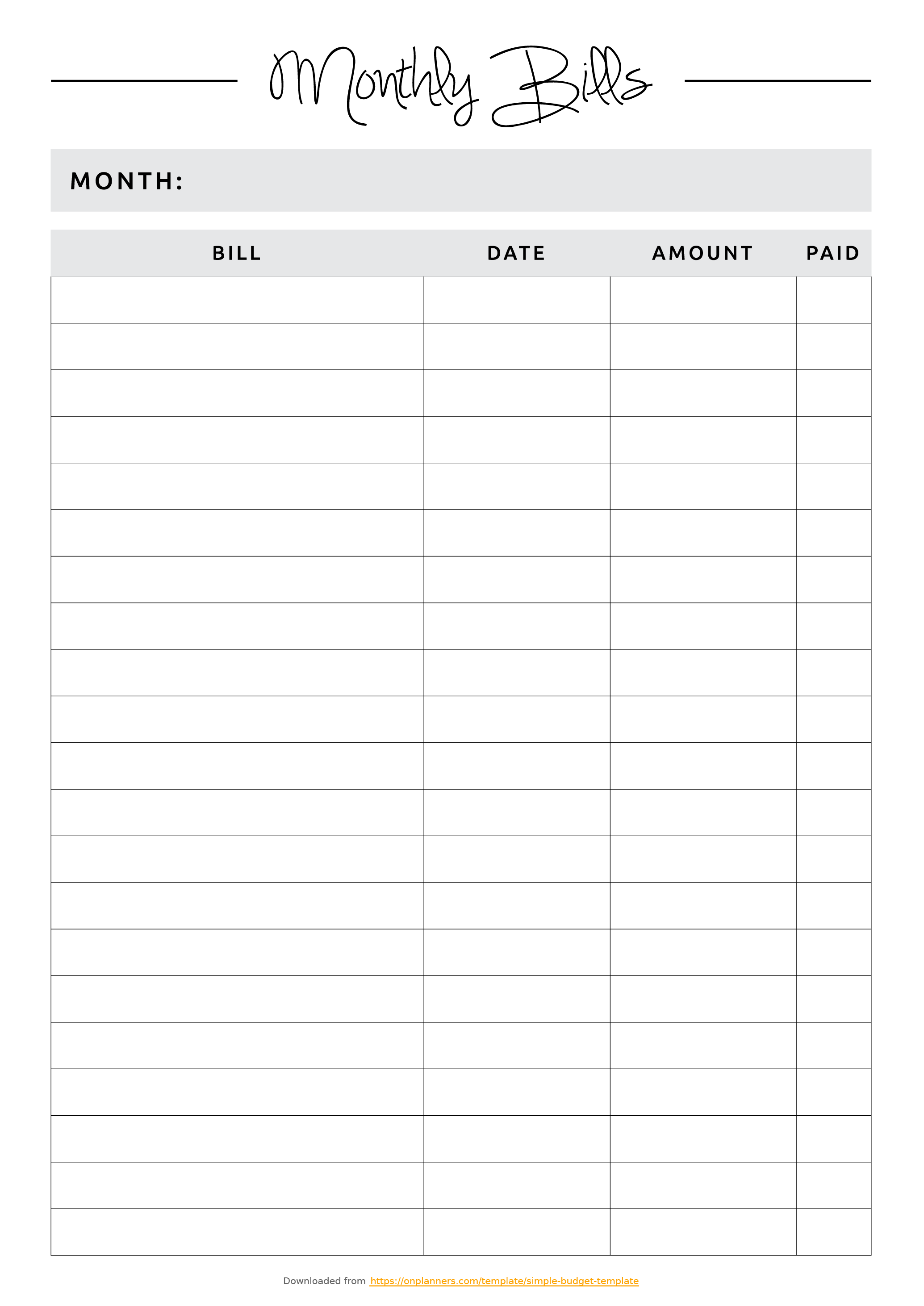 Free Printable Monthly Budget | Binders Galore | Simple budget 