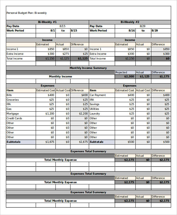 Biweekly Budget Template   8+ Free Word, PDF Documents Download 