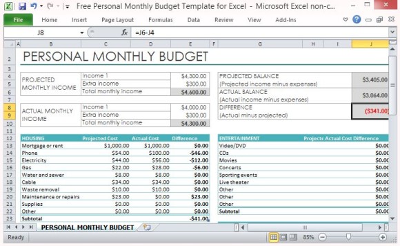 Personal Budget Template for Excel | Robert McQuaig Blog
