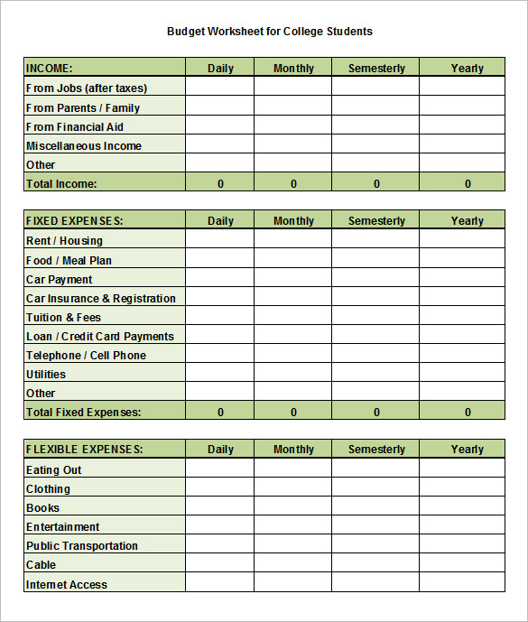 College Budget Template   10+ Free Word, PDF, Excel Documents 