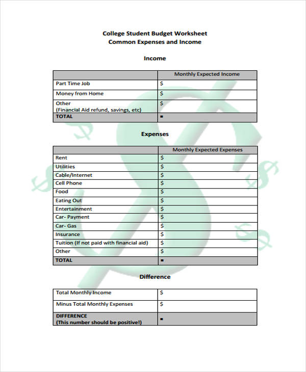 11+ Student Budget Templates   Free Sample, Example, Format 