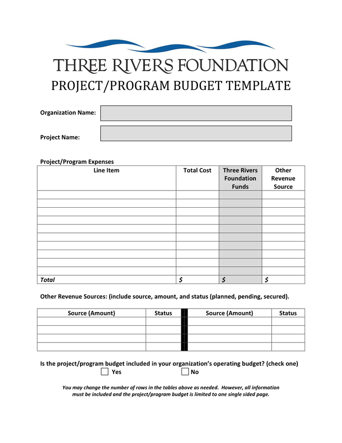 project budget template in Word and Pdf formats