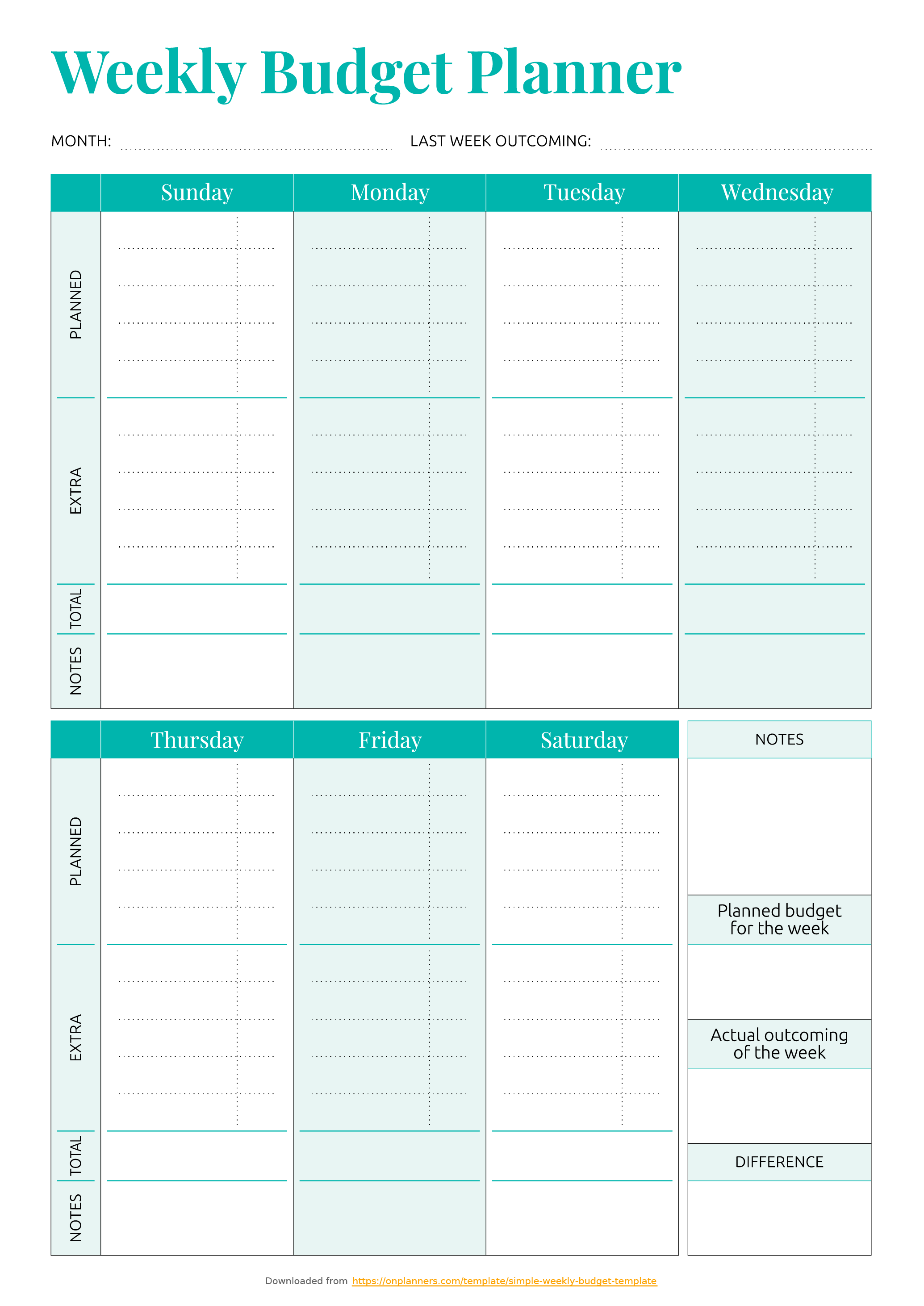 Free Printable Simple Weekly Budget Template PDF Download