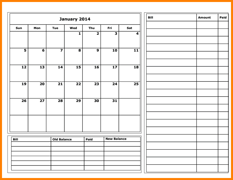 Monthly Budget Calendar Template Monthly Budget Calendar Template