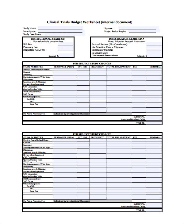 Fillable clinical research budget template   Edit Online 