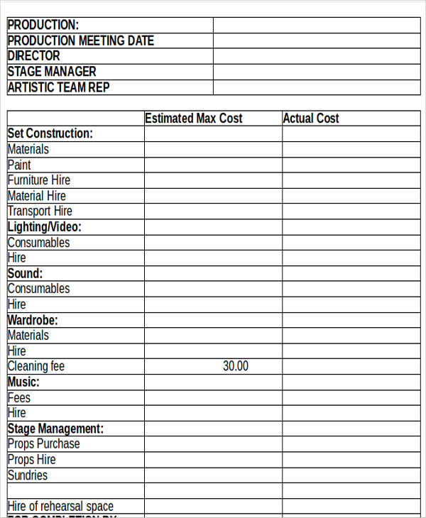 10+ Production Budget Templates   Word, PDF | Free & Premium Templates