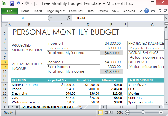 Free Personal Monthly Budget Template For Excel
