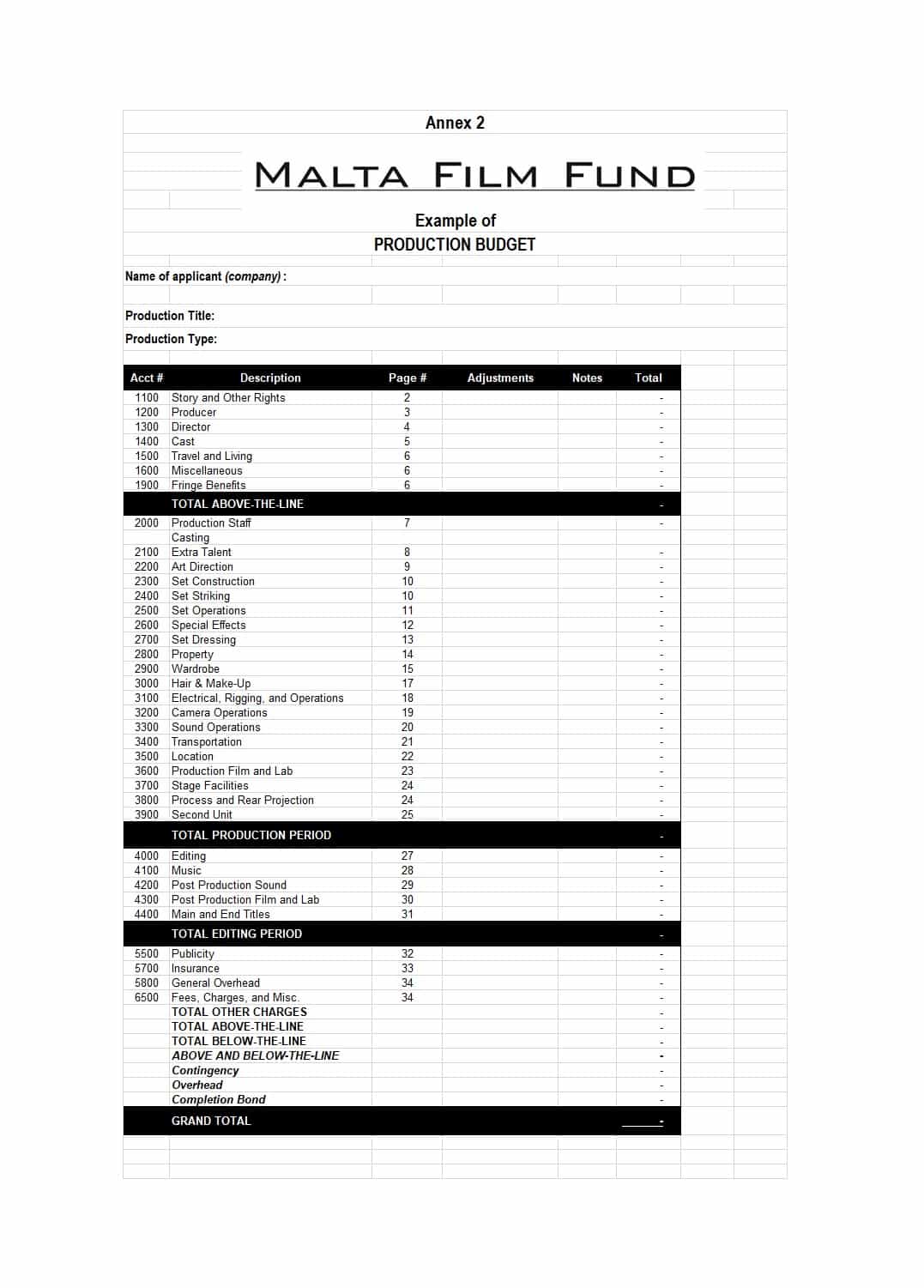 004 Film Budget Template Excel Plan Templates Magnificent Format 