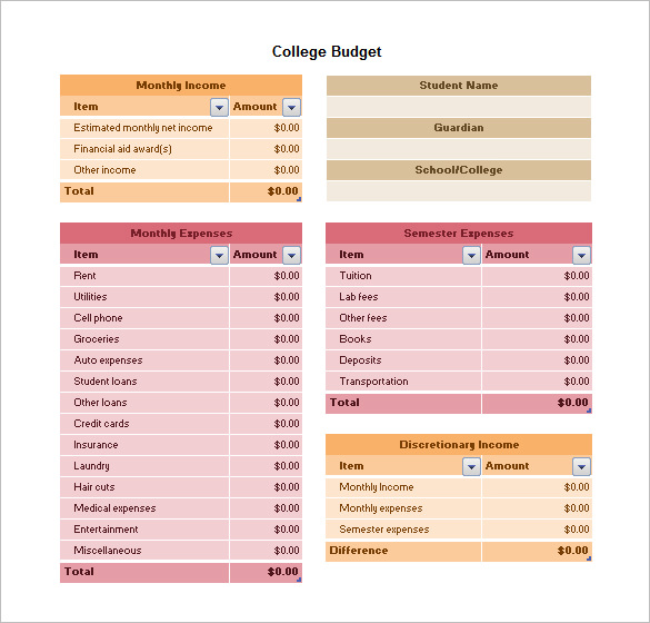 Home Budget Worksheet Template