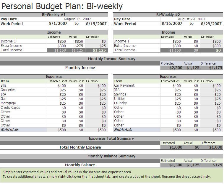 Free Biweekly Budget Excel Template | A Home of My Own | Weekly 