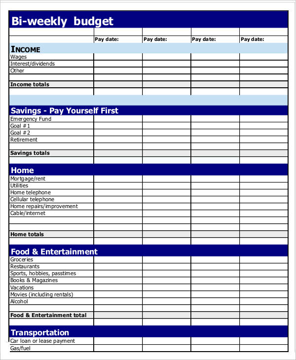 Biweekly Budget Template   8+ Free Word, PDF Documents Download 