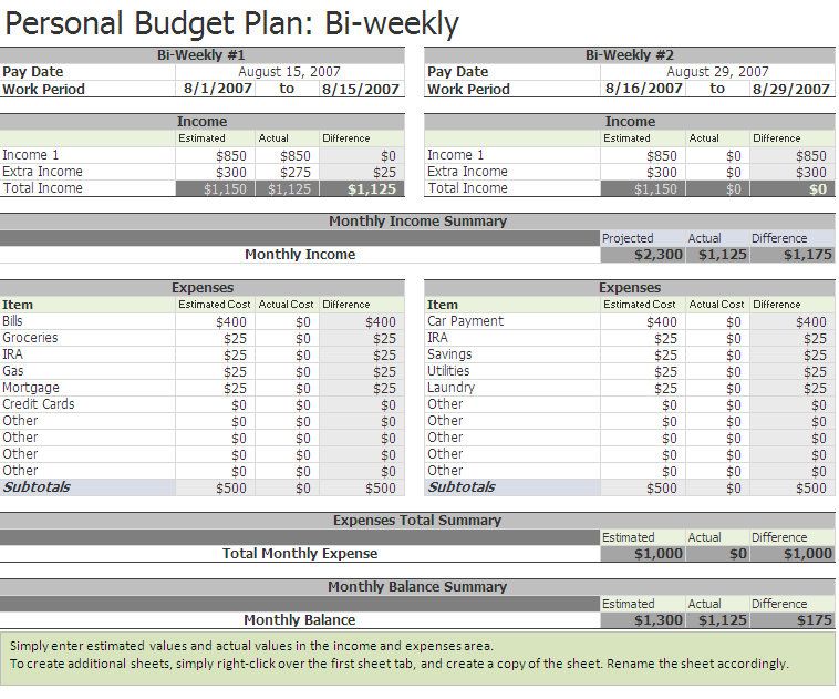 Free Biweekly Budget Excel Template | A Home of My Own | Weekly Free Biweekly Budget Excel Template | A Home of My Own | Weekly