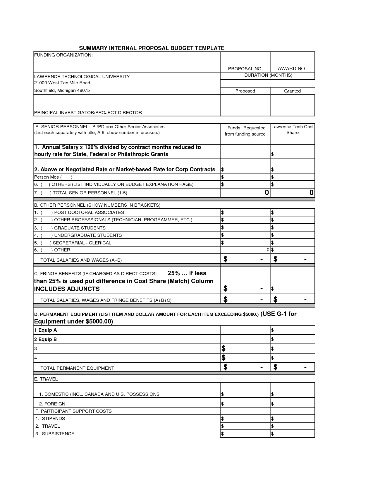042 Sample Project Budget Template Grant Proposal 260631 Plan 