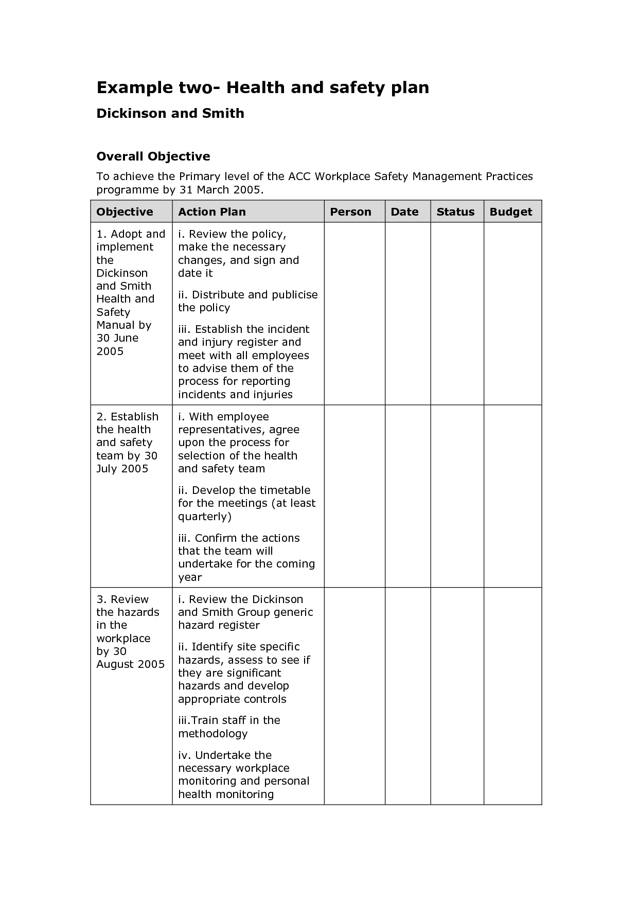 BUDGETING FOR HEALTH AND SAFETY