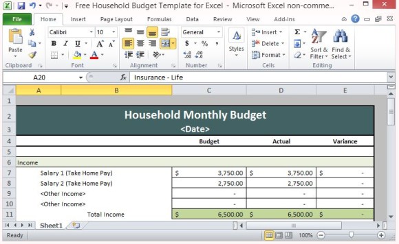 Free Household Budget Template For Excel