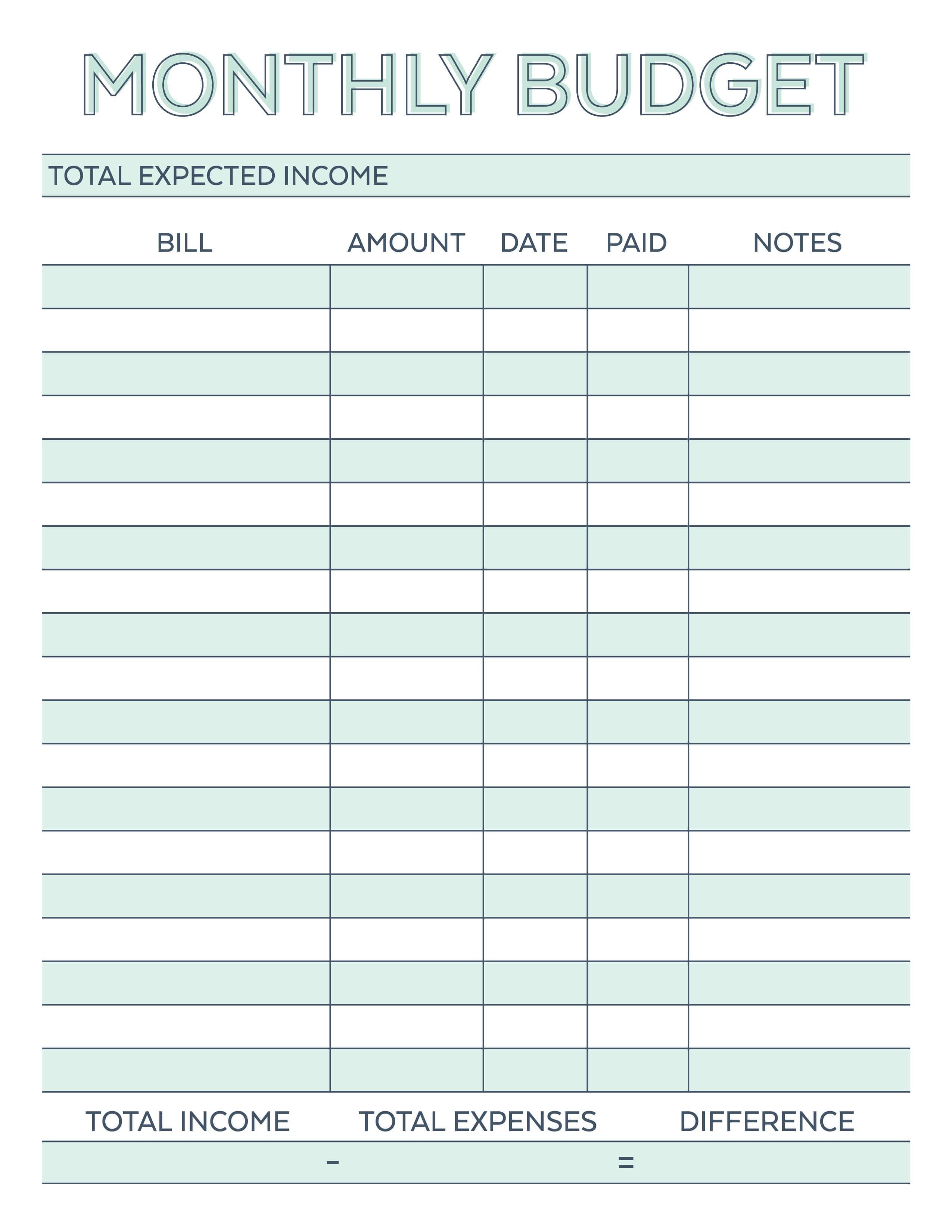 FREE Printable Household Budget Worksheet – Excel & PDF Versions 