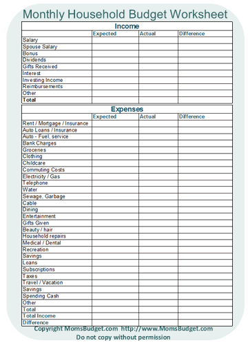 Home Budget Worksheet Template