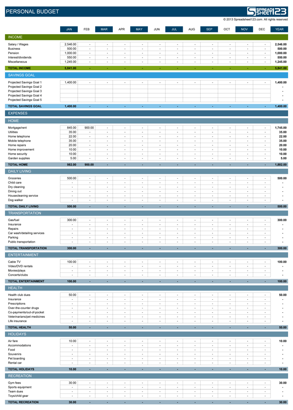 Personal Budget Spreadsheet | Free Template for Excel