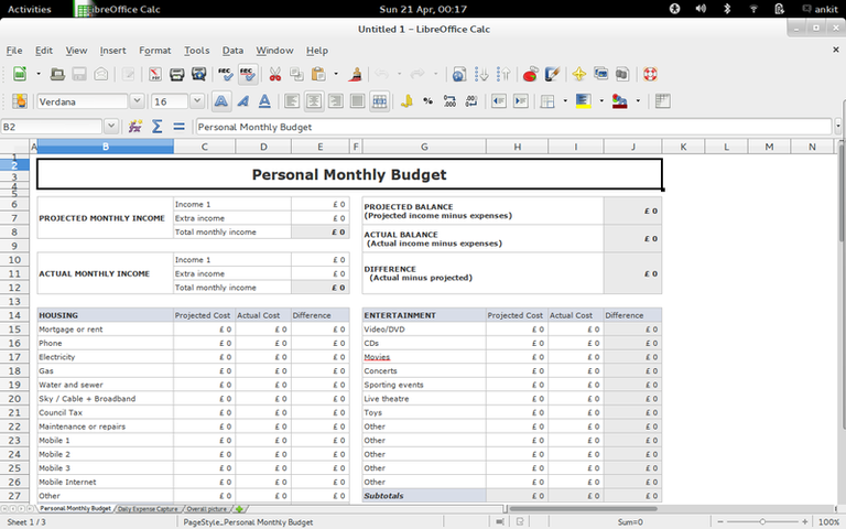 Personal Monthly Budget with Daily Tracking — LibreOffice 