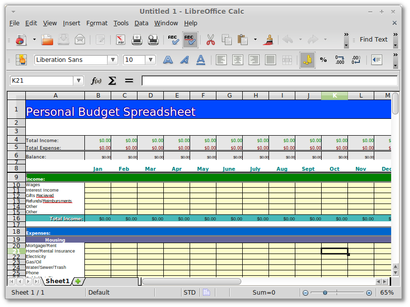 Openoffice.& Libreoffice  Personal/Family Budget Spreadsheet 