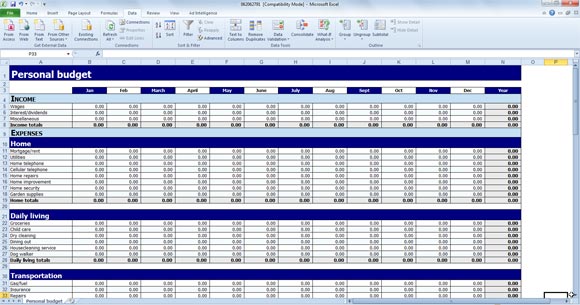 Free Personal Budget Template for Excel