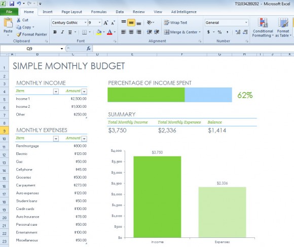 Simple Monthly Budget Spreadsheet for Excel 2013