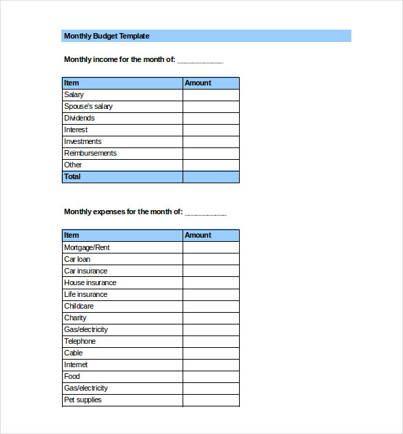 Free monthly income and expense template