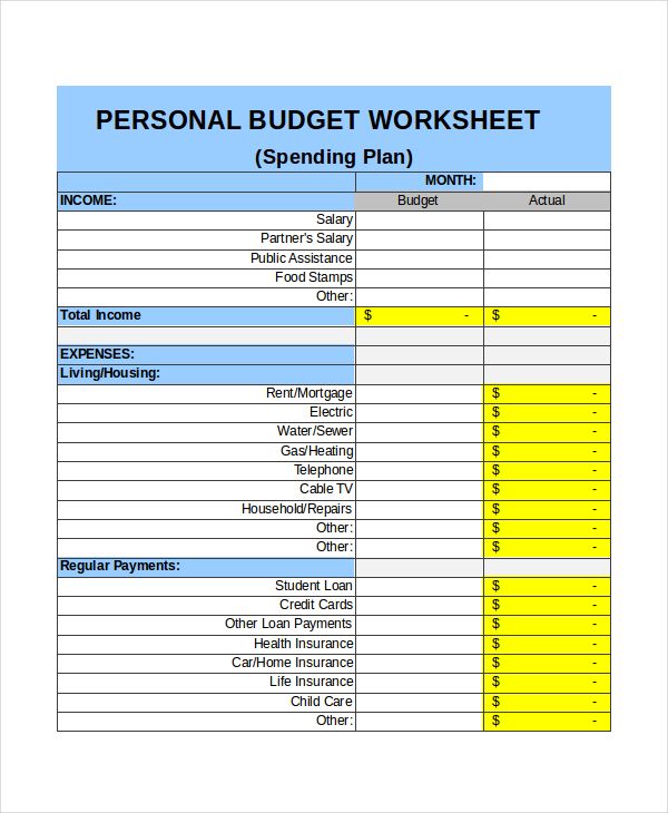 Personal Monthly Budget Income Template , Excel Monthly Budget 