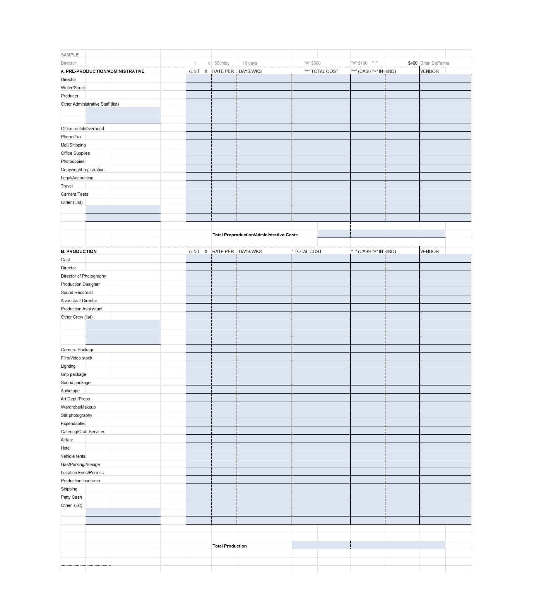 004 Film Budget Template Video Plan Awesome Templates Music 