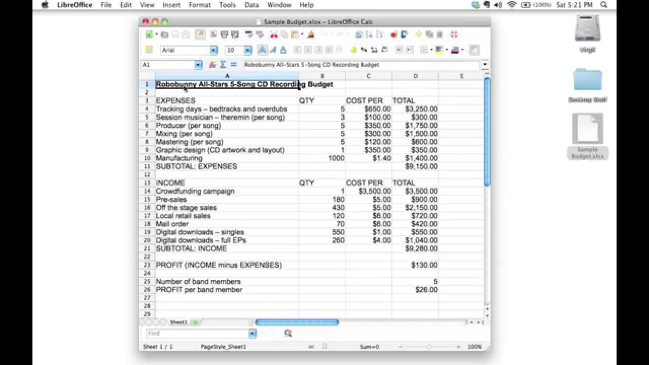 Creating a spreadsheet to track a 5 song CD recording budget   YouTube