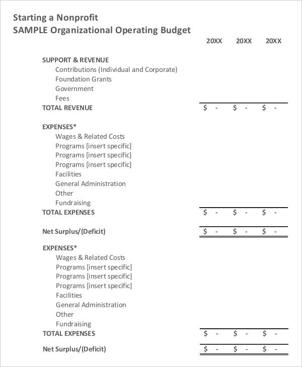 8+ Non Profit Budget Templates   Word, PDF, Excel, Apple Pages 