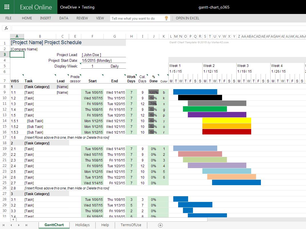 Download the Gantt Chart Template for Office 365 from Vertex42.