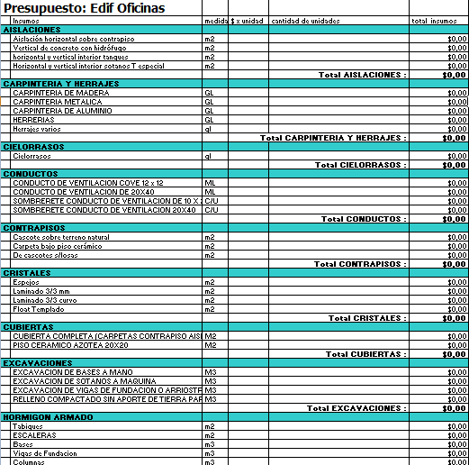 Budget template  office building in DOC | CAD (23.28 KB) | Bibliocad