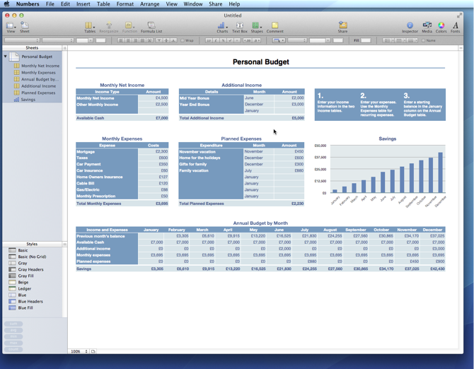 Numbers Personal Monthly Budget Template | Free iWork Templates