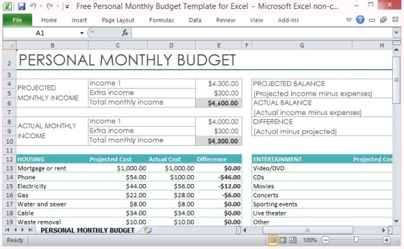 Free Personal Monthly Budget Template For Excel