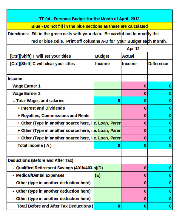 Free Personal Budget Template   9+ Free Excel, PDF Documents 