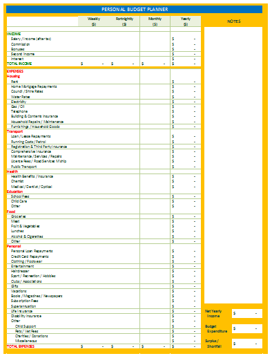 Personal Weekly Budget Planner   Budget Templates