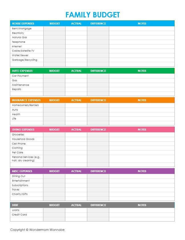 Home Budget Worksheet Template