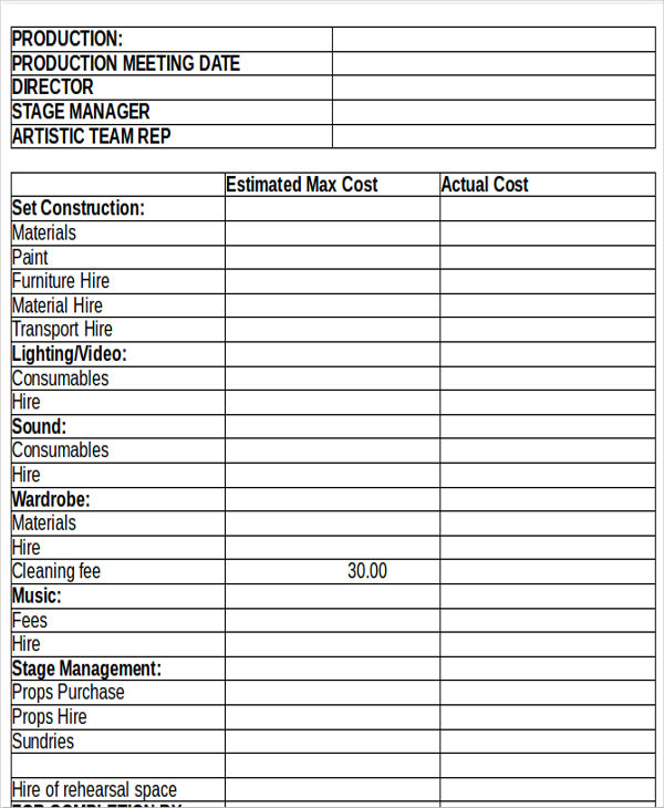 11+ Production Budget Templates   Word, PDF | Free & Premium Templates