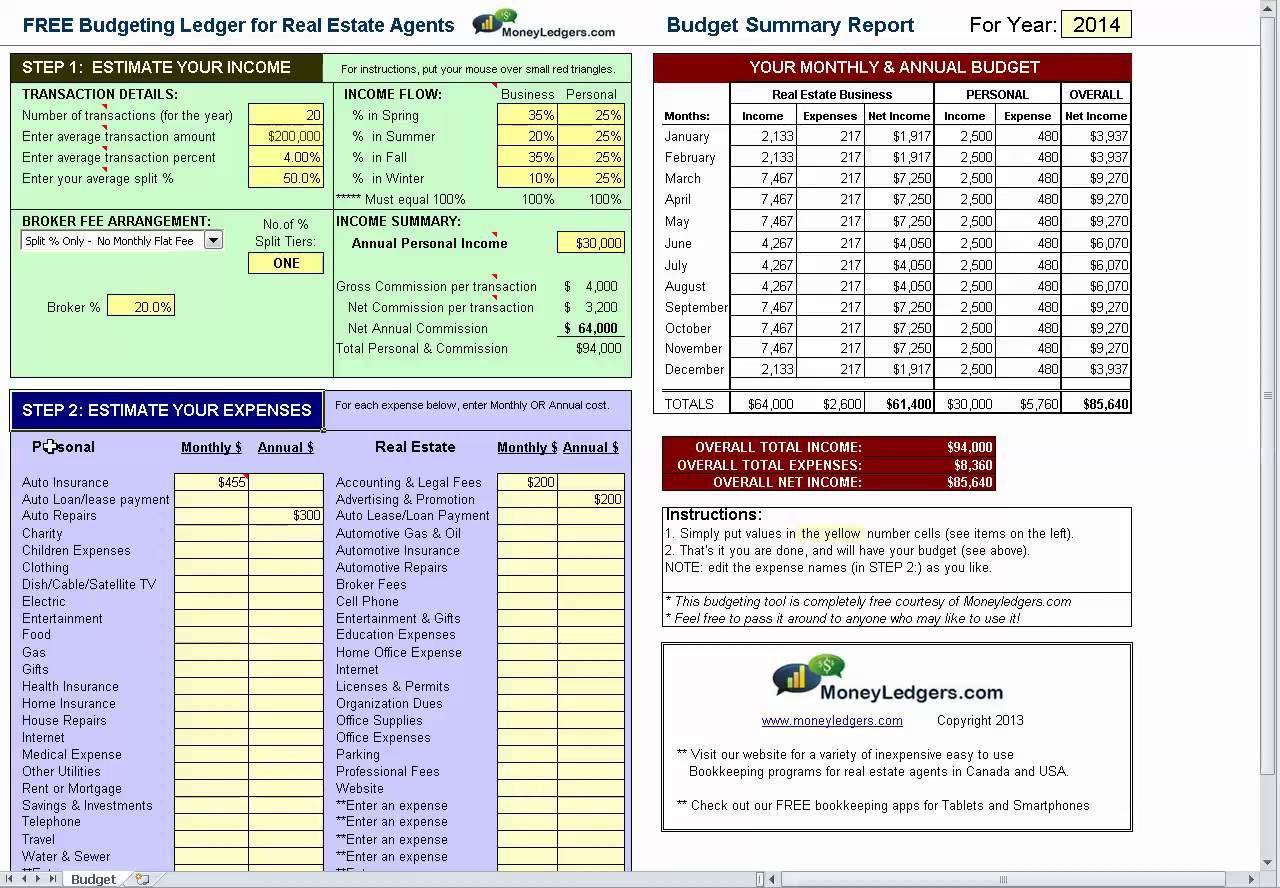 Free Budgeting Spreadsheet for Real Estate Agents | Bookkeeping 