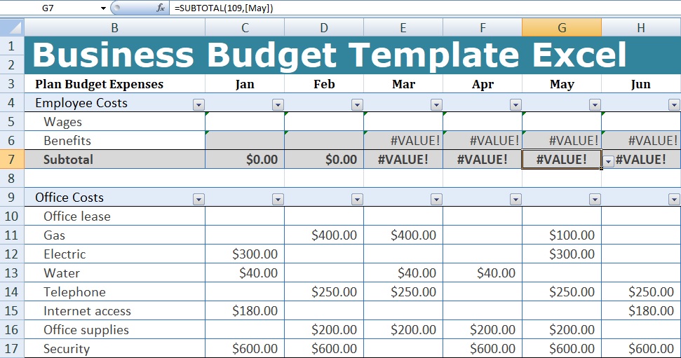 Business Budget Template Excel | XLStemplates