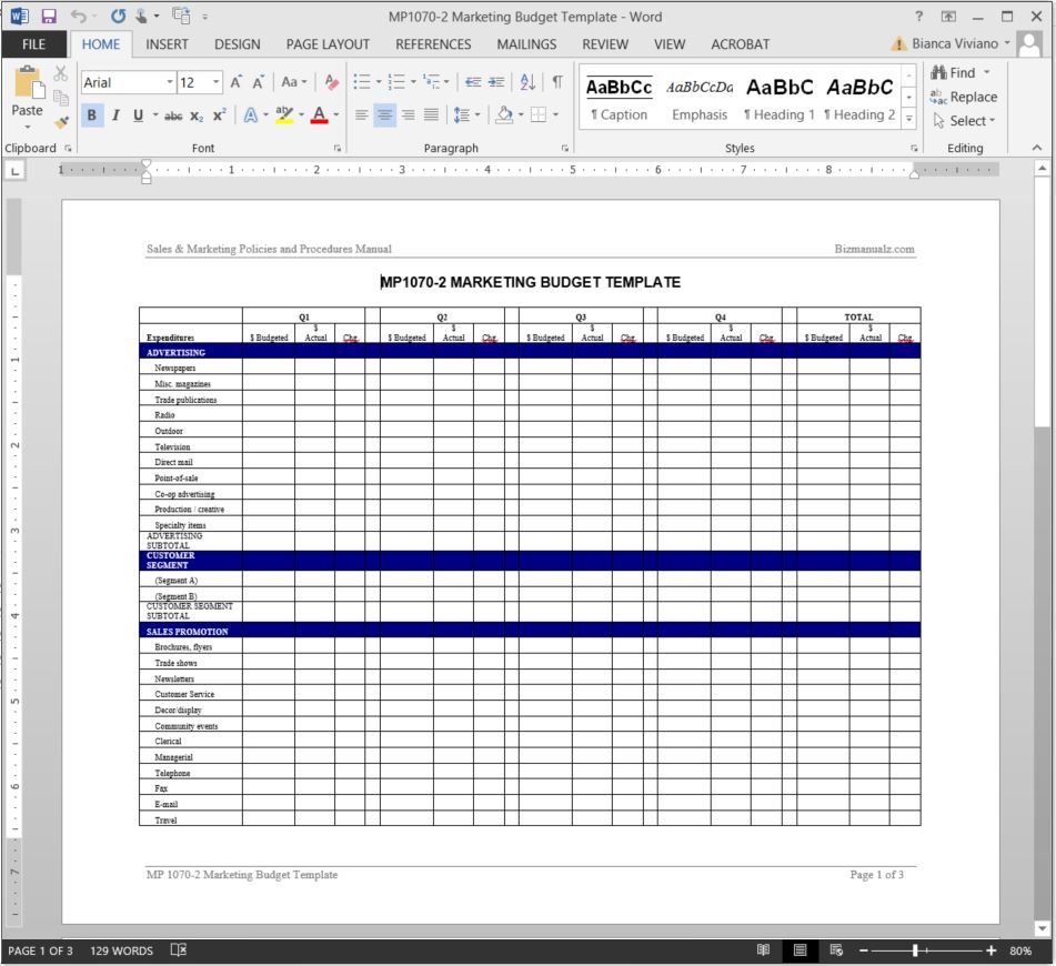 Marketing Budget Worksheet Template