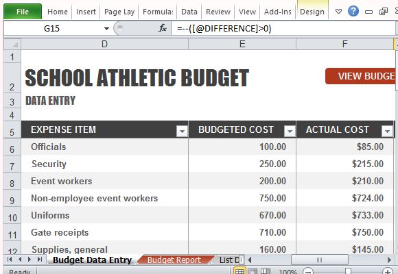 Athletic Budget Template for Excel