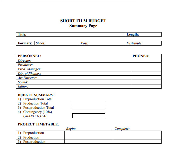 Sample Film Budget   9+ Documents in PDF, Word