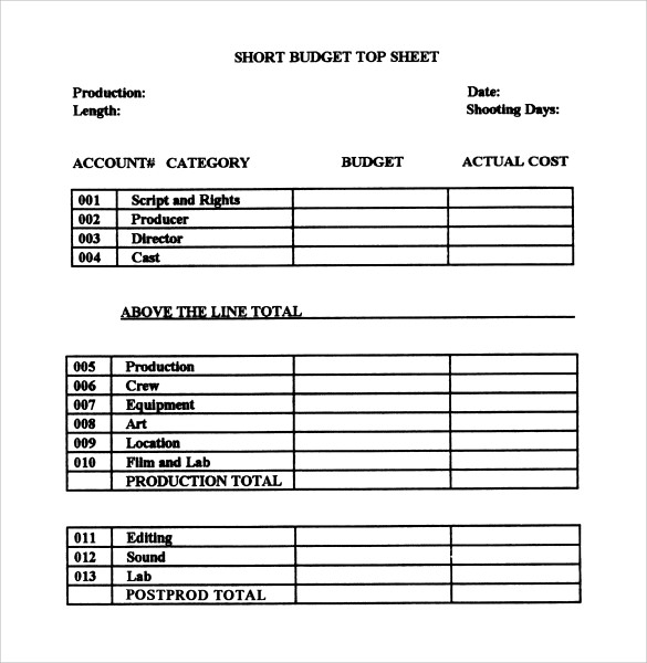 Sample Film Budget   9+ Documents in PDF, Word