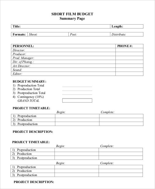 Film Budget Templates   7+ Free Word, PDF & Excel Format Download 