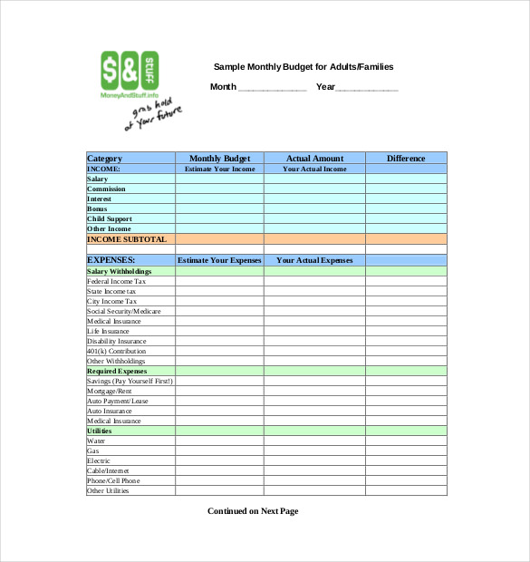 Free Printable Simple budget template PDF Download